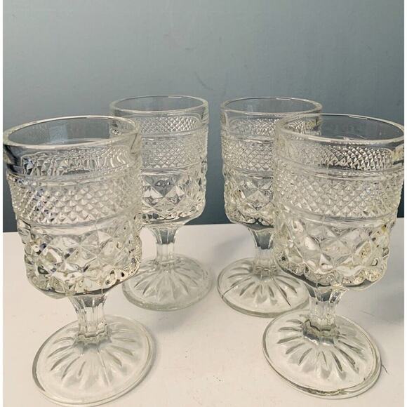 4 Anchor Hocking Wexford 5.5 oz Clear Rock Sharp Glasses Vintage Cut Glass 5.5” - Picture 6 of 9
